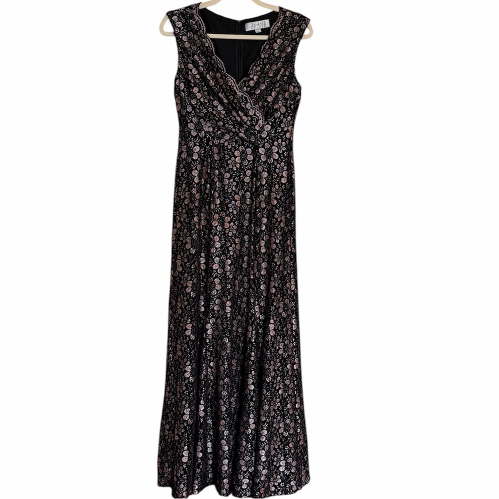 Tahari Black and Pink Floral Maxi Dress  Size 8